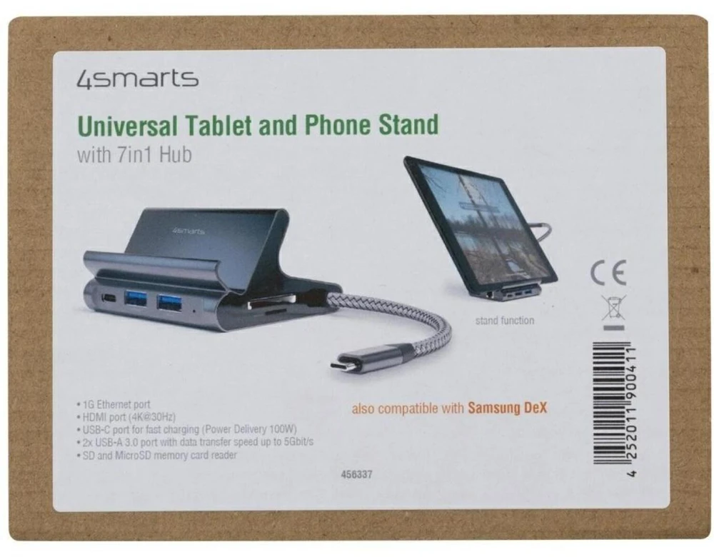 Stotelė / replikatorius 4smarts 7w1 DeX 2xUSB-C/ 2xUSB-A/ HDMI/SD/ Micro SD/ RJ45 Pilka (4SM000038)