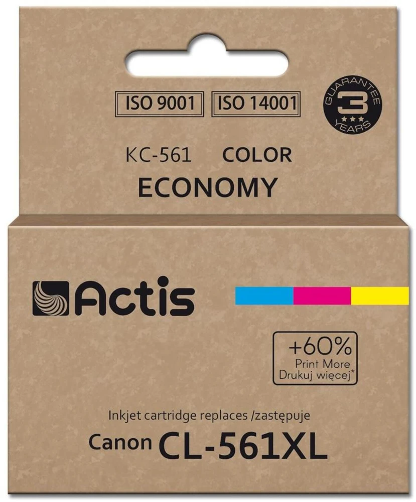 Actis KC-561 rašalas (Canon CL-561XL pakaitalas; Supreme; 18 ml; žydra, purpurinė, geltona). Spausdina 60 % daugiau nei OEM.