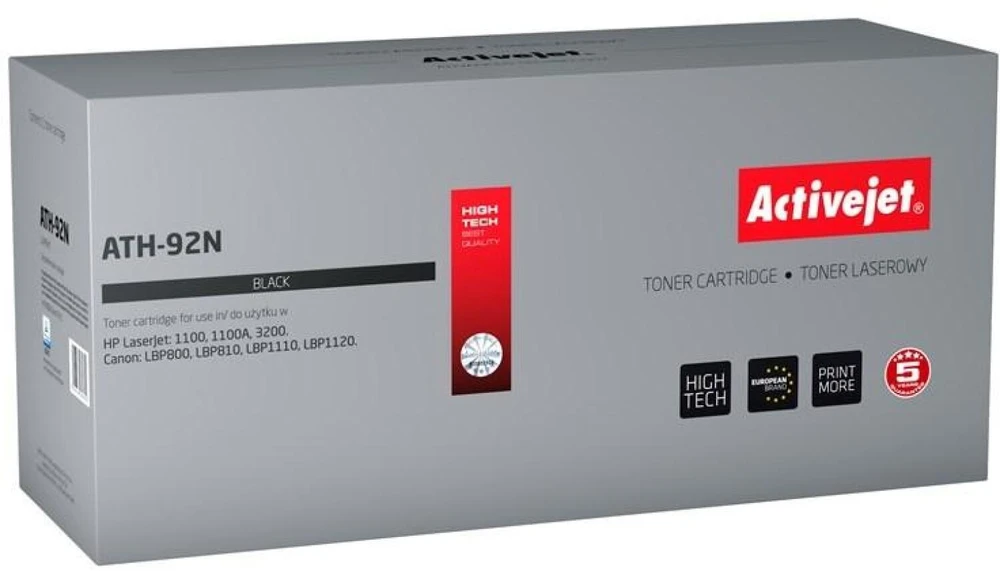 Activejet ATH-92N toneris HP spausdintuvams; HP 92A C4092A, Canon EP-22 pakeitimas; Aukščiausias; 3100 puslapių; juodas