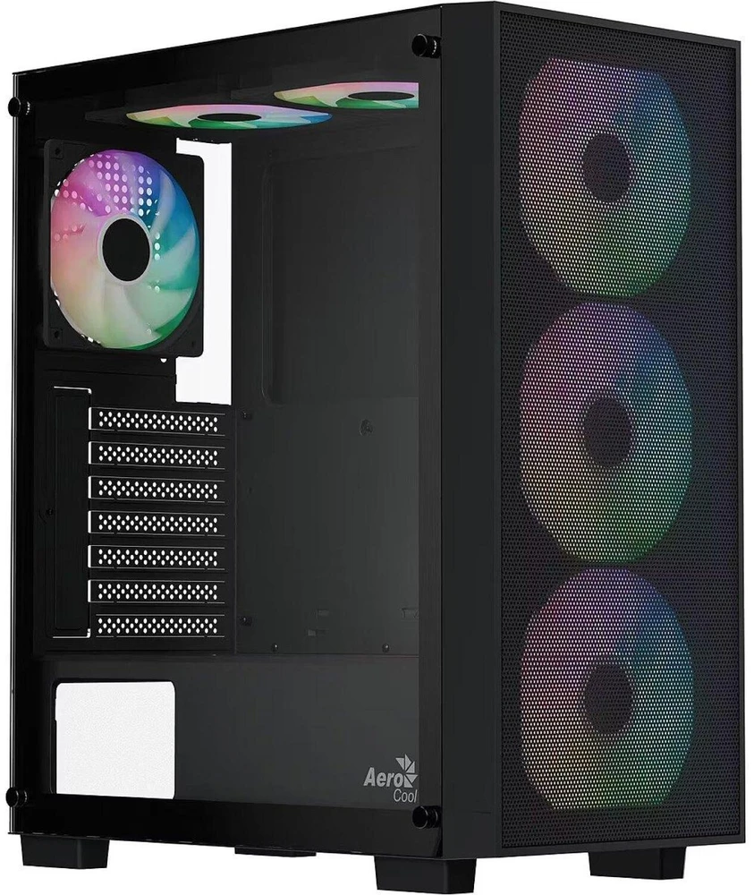 Aerocool kompiuterio korpusas B509A Flow-G-BK-v1 ACCX-BD02002.11, ATX, 650W, 4 ventiliatoriai, grūdintas stiklas, juodas