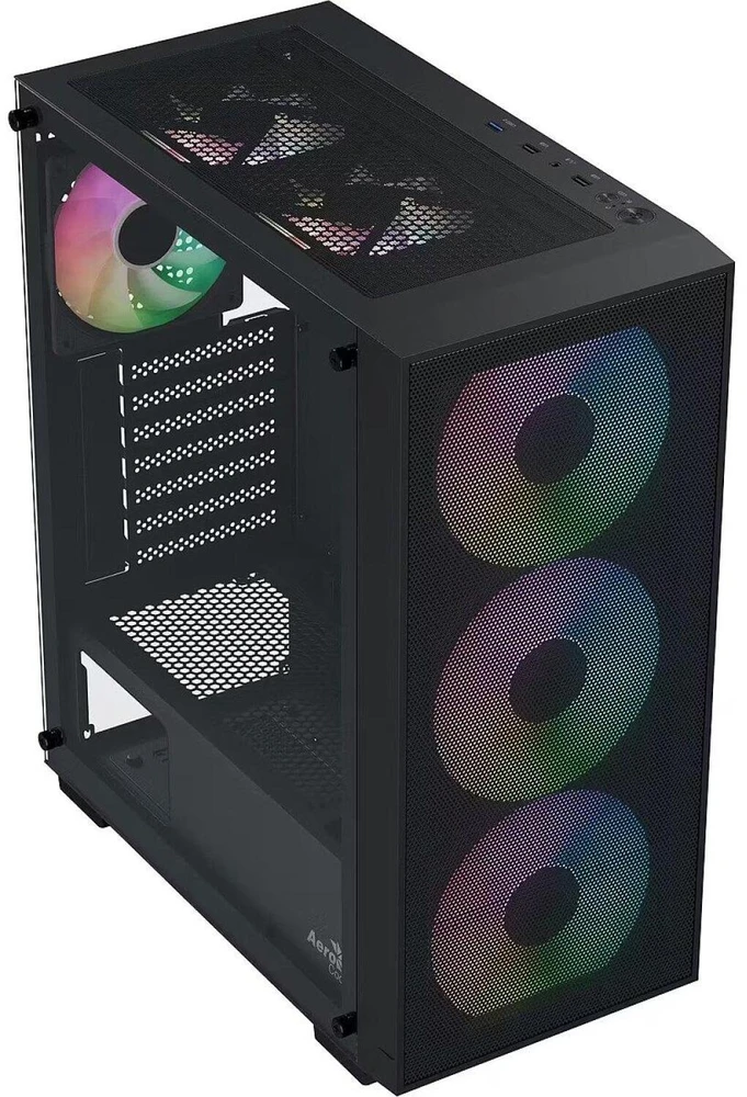 Aerocool kompiuterio korpusas B509A Flow-G-BK-v1 ACCX-BD02002.11, ATX, 650W, 4 ventiliatoriai, grūdintas stiklas, juodas