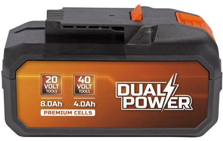 POWERPLUS Dual Power 2x20V 4AH baterija 40V arba 8Ah įrankiui su 20V dvigubos galios elektriniu įrankiu – suderinama su 40V ir 20V įrankiais