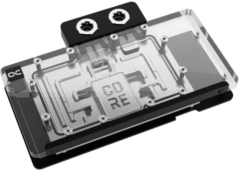 „Alphacool Core RX 9070 Steel Legend“ vaizdo plokštės vandens blokas, ARGB, su galine plokšte – akrilas