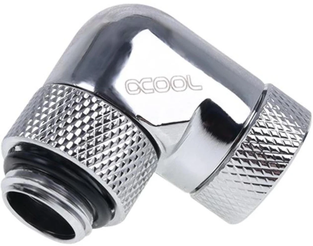 „Alphacool Eiszapfen“ 90 laipsnių pasukamas kampinis adapteris G1/4 lizdas į G1/4 lizdą, chromuotas