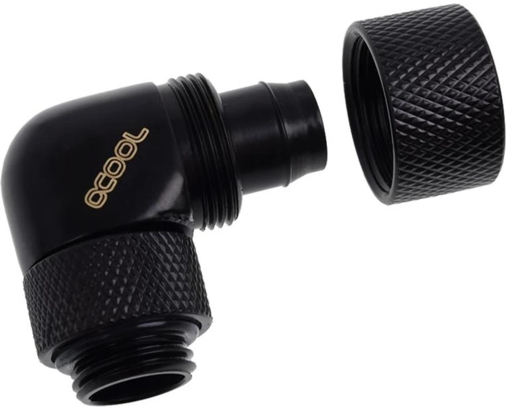 Alphacool varveklio jungtis 90 laipsnių nuo G1/4 colio AG iki 13/10 mm – pasukama, juoda