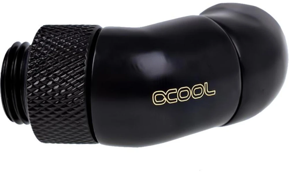 „Alphacool“ kampinis adapteris, 45 laipsnių dvigubai pasukamas, G1/4 lizdas į G1/4 lizdą, juodas