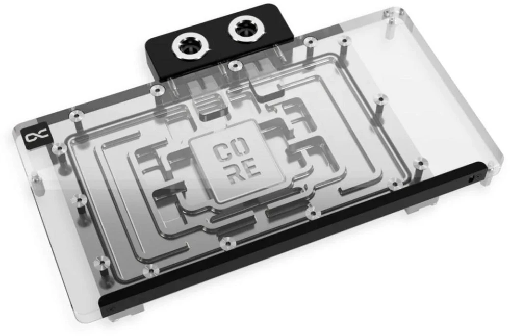 „Alphacool Core GeForce RTX 5090 Solid/AMP GPU Vanduo Block“, ARGB, su galine plokšte – akrilas