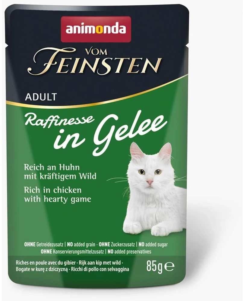 ANIMONDA Vom Feinsten Raffinesse suaugusiems želė, turtinga vištiena su žvėriena - Šlapias kačių maistas - 85 g