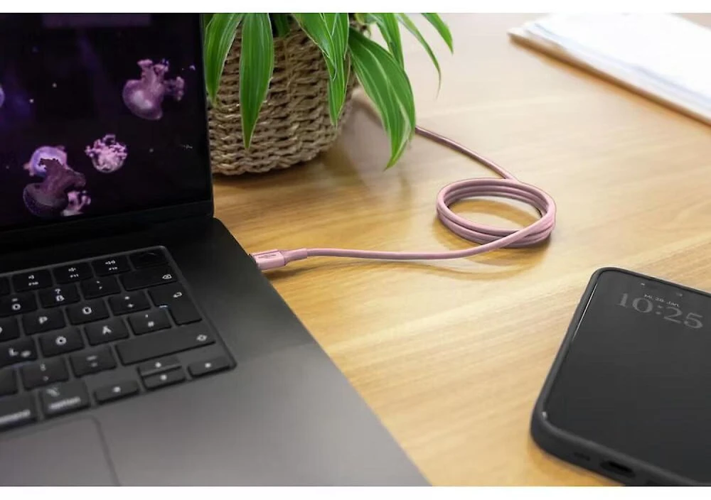 Ansmann kabelis 1700-0205, USB-C į USB-C, 1.2m, 60W, magnetinis, silikoninis, rožinis