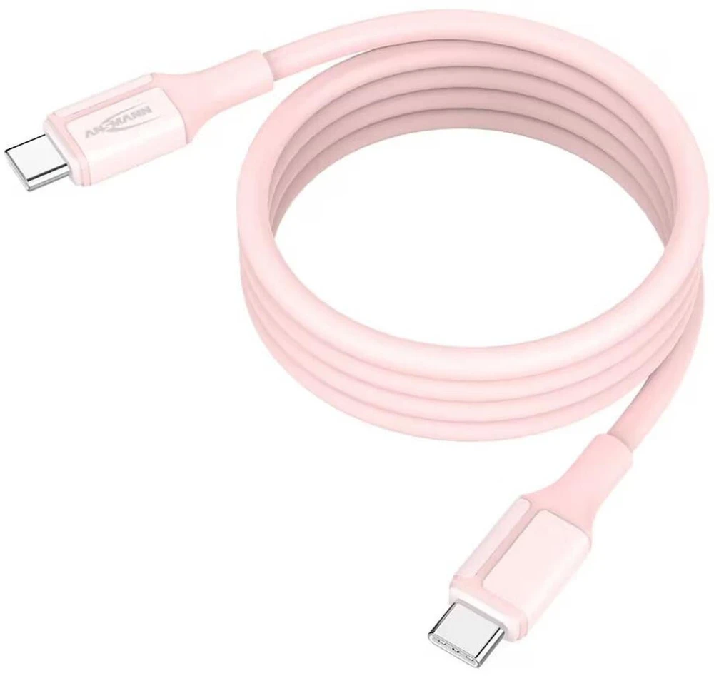 Ansmann kabelis 1700-0205, USB-C į USB-C, 1.2m, 60W, magnetinis, silikoninis, rožinis