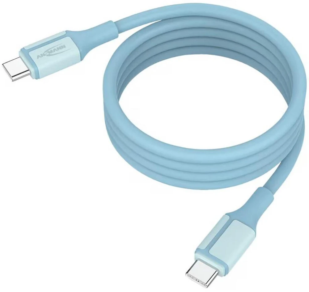 Ansmann kabelis USB-C į USB-C 1700-0202, 1.2m, 60W, magnetinis, silikoninis, mėlynas