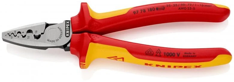Replės elektrikams laidų antgaliams 0.25-16 mm² užspausti 97 78 180, Knipex
