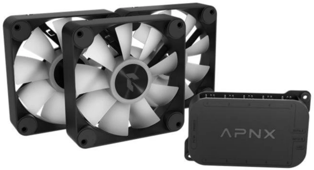 APNX FP1-R PWM ventiliatorius, atvirkštinės mentės, PWM, ARGB – 3 vienetų rinkinys, juodas