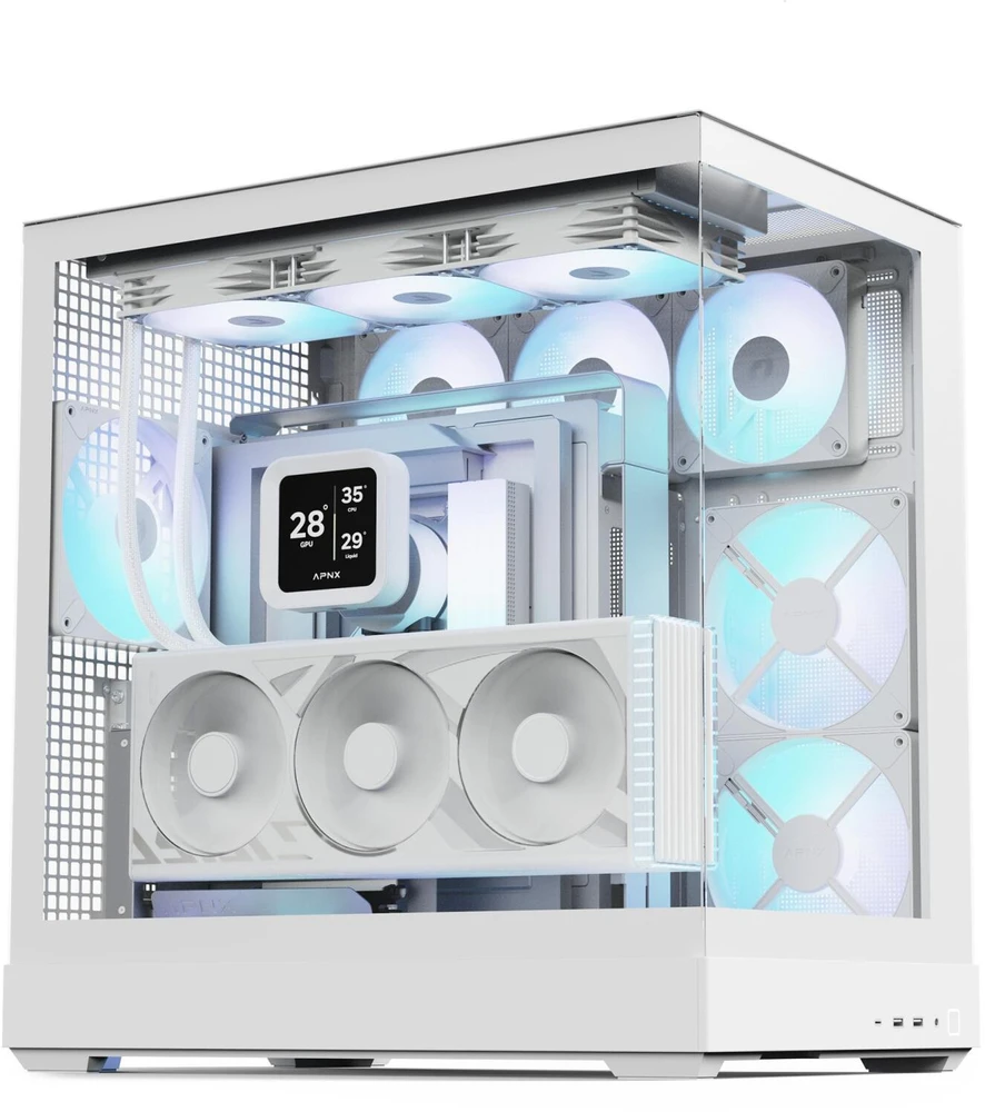 APNX V2-F-WT-v1, Tower-case - baltas, Tempered Glass x 3