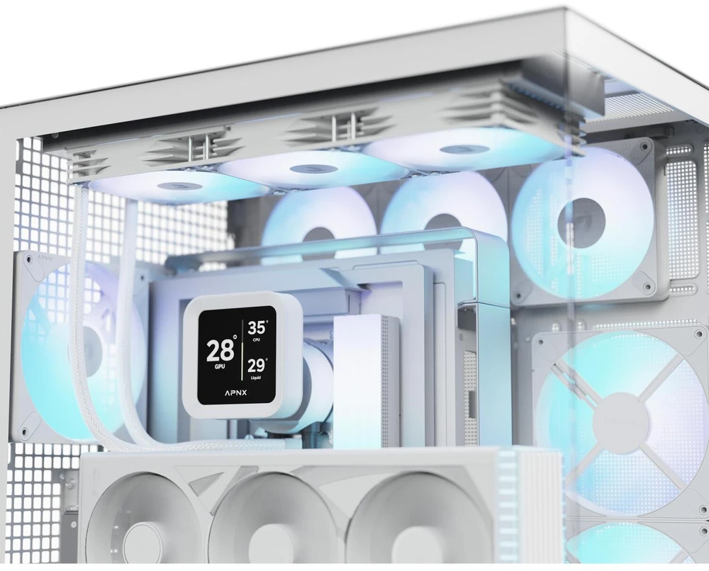 APNX V2-F-WT-v1, Tower-case - baltas, Tempered Glass x 3