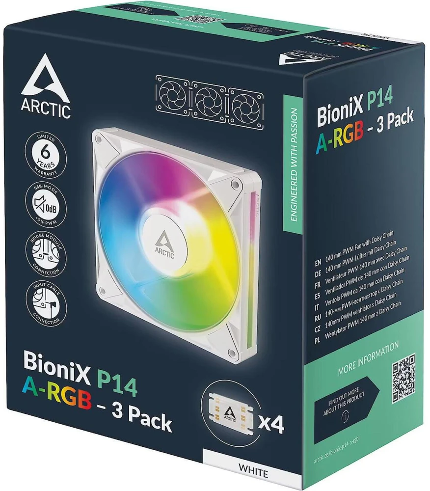 Ventiliatorius Arctic BioniX P14 A-RGB, 3 vnt. rinkinys, balta (ACFAN00342A)