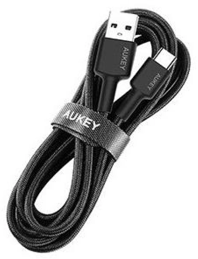 Aukey CB-CA2 OEM kabelis USB-C - USB-A 2m 60W PD 3A 20V FCP AFC nylonowy oplot juoda