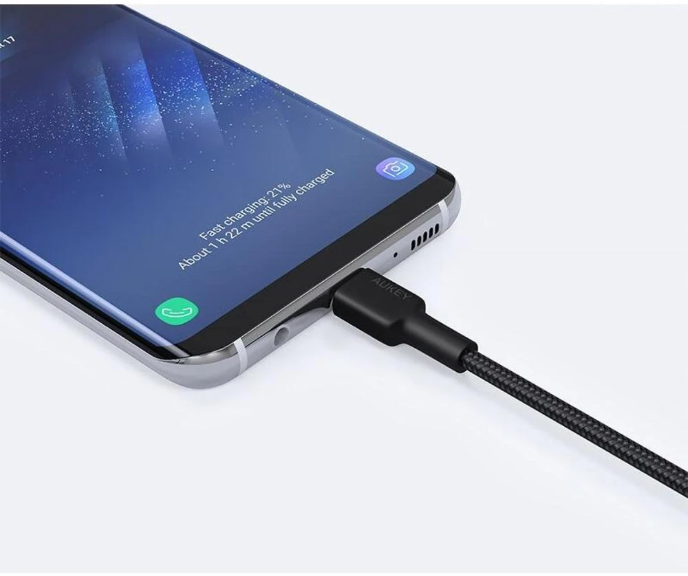 Aukey CB-CA2 OEM kabelis USB-C - USB-A 2m 60W PD 3A 20V FCP AFC nylonowy oplot juoda