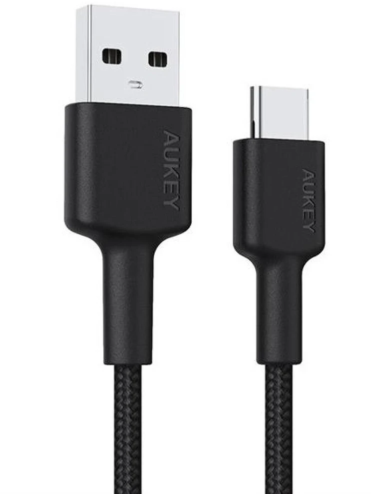 Aukey CB-CA2 OEM kabelis USB-C - USB-A 2m 60W PD 3A 20V FCP AFC nylonowy oplot juoda