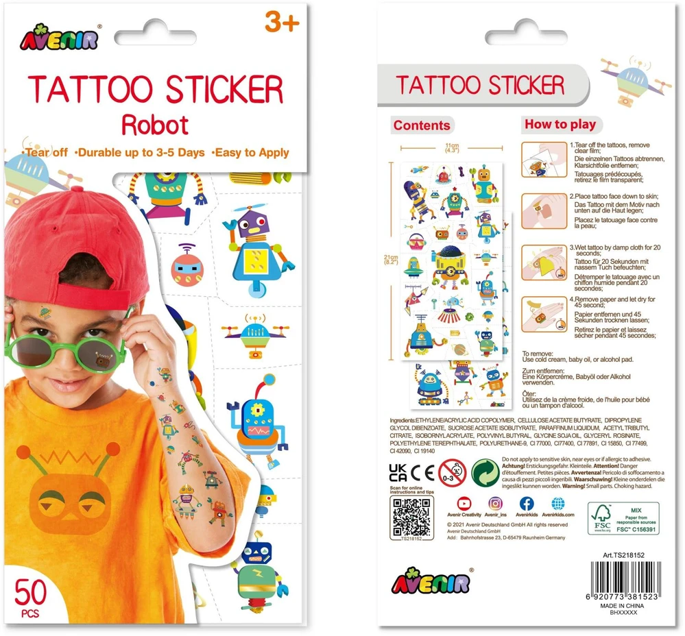 AVENIR Priklijuojamos tatuiruotės „Robotai“