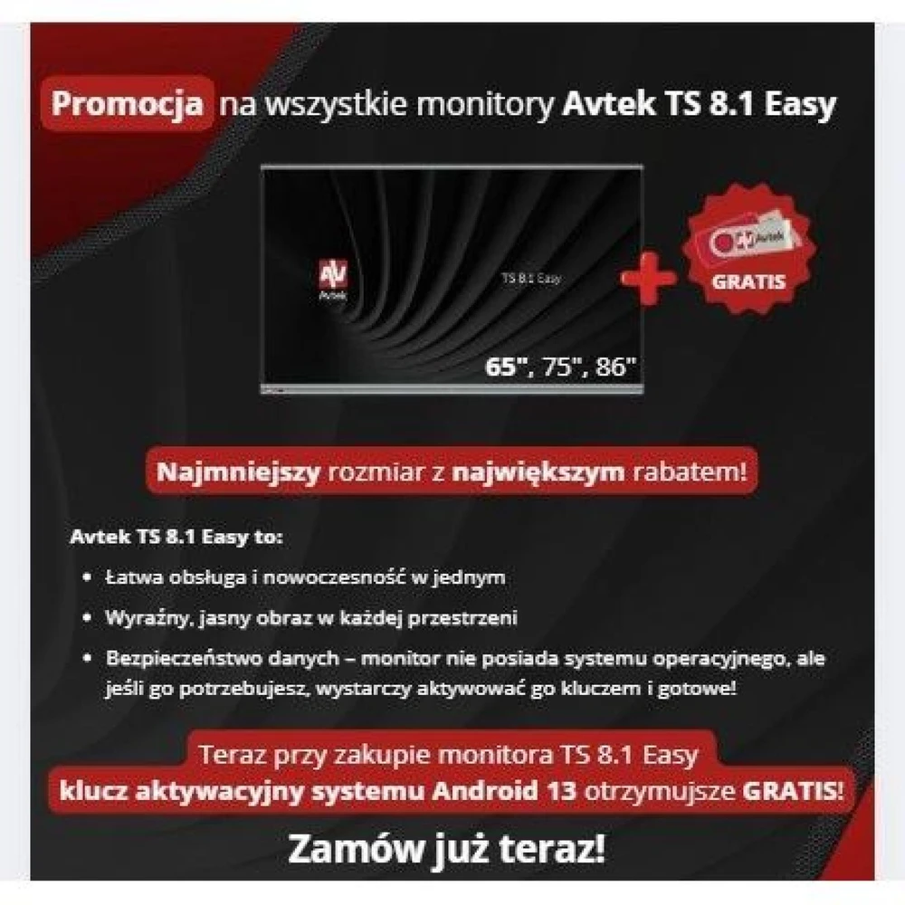 Monitorius „Avtek TS 8.1 Easy 86“ interaktyvus ekranas su „Android“ (ekranas + nemokamas „Android“ adapteris)