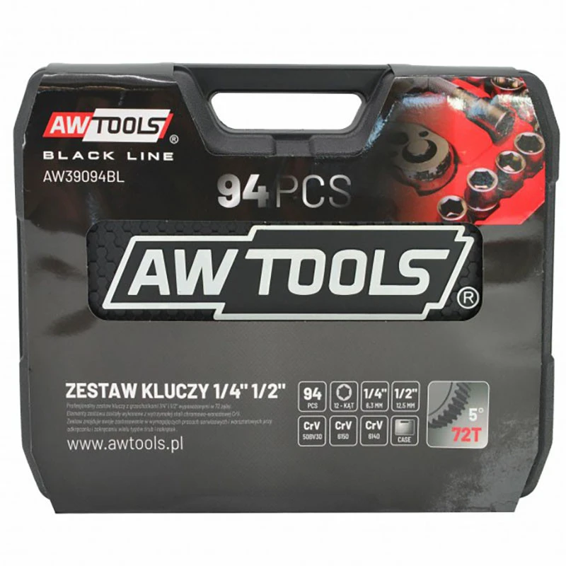 AW-Tools Raktų komplektas AWTools AW39094BL; 1/2''; 1/4''; 94 vnt.