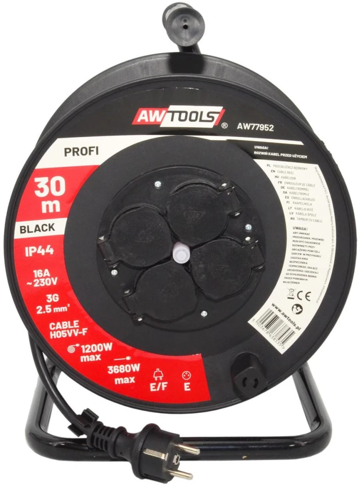 AW-Tools AWTOOLS BŪGNINIS ILGINTUVAS PLASTIKINIS PROFI 40 m 3×2,5 mm 16 A / 3680 W / IP44