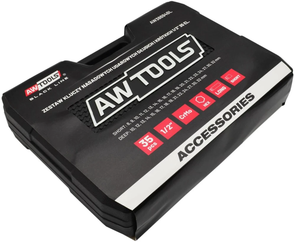 AW-Tools AWTOOLS SMŪGINIŲ GALVUČIŲ RINKINYS 1/2″ 35vnt./8-32mm/ TRUMPOS IR ILGOS Juodas LINE