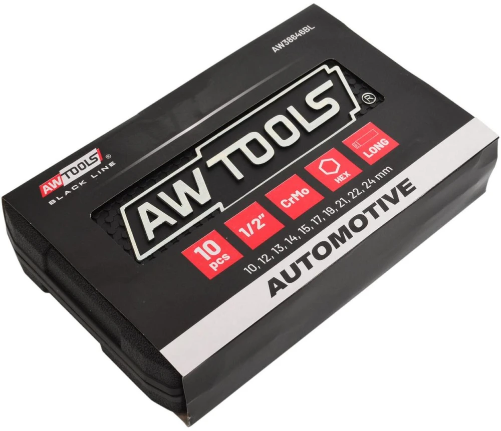 AW-Tools AWTOOLS SMŪGINIŲ GALVUČIŲ RINKINYS 1/2″ 10 vnt. 10-24mm ILGOS Juodas LINE