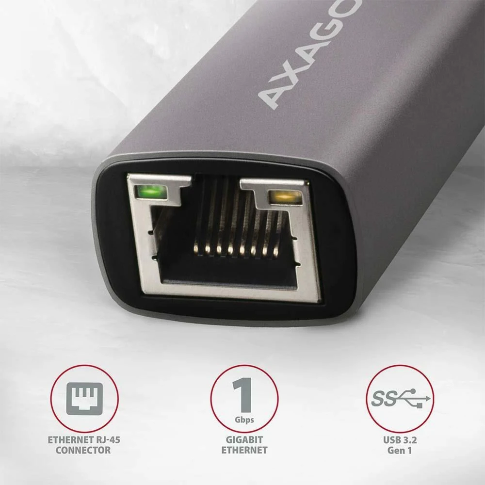 AXAGON ADE-TR Kompaktiškas aliuminio USB 3.2 Gen 1 Gigabit Ethernet 10/100/1000Mbit adapteris su automatiniu diegimu