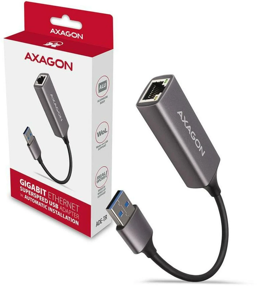 AXAGON ADE-TR Kompaktiškas aliuminio USB 3.2 Gen 1 Gigabit Ethernet 10/100/1000Mbit adapteris su automatiniu diegimu