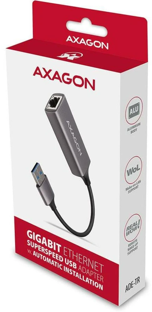 AXAGON ADE-TR Kompaktiškas aliuminio USB 3.2 Gen 1 Gigabit Ethernet 10/100/1000Mbit adapteris su automatiniu diegimu