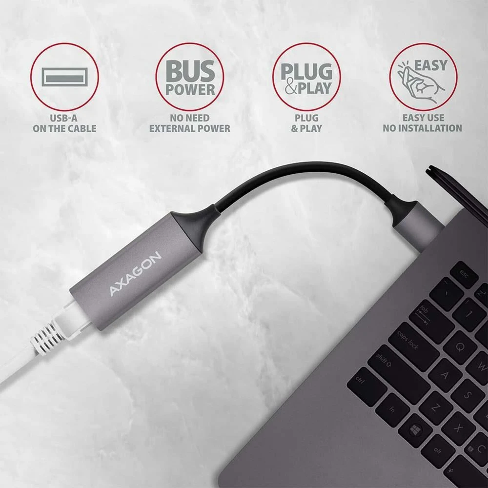 AXAGON ADE-TR Kompaktiškas aliuminio USB 3.2 Gen 1 Gigabit Ethernet 10/100/1000Mbit adapteris su automatiniu diegimu