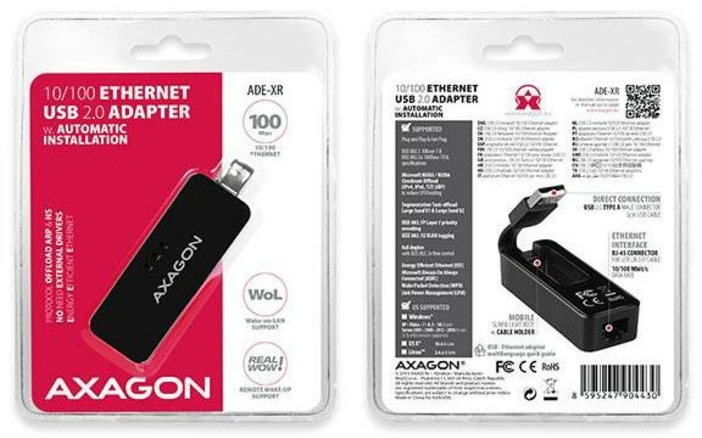 AXAGON ADE-XR Type-A USB2.0 – Fast Ethernet 10/100 adapteriai