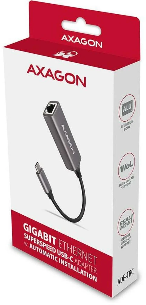 AXAGON ADE-TRC Type-C USB3.2 Gen 1 - Gigabit Ethernet 10/100/1000 Adapteriai, metalas, titan pilkas