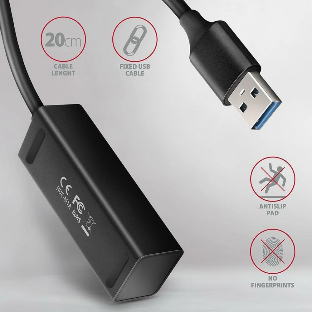 AXAGON Miniatiūrinis metalinis keturių prievadų USB 3.2 Gen 1 šakotuvas | HUE-M1A