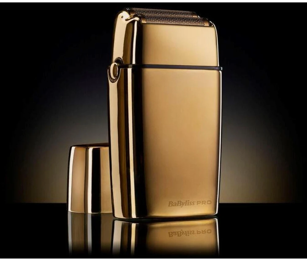 Mobili įkraunama plaukų skutimo mašinėlė BaByliss PRO Double Foil Metal Shaver Gold FXFS2GE, aukso spalvos