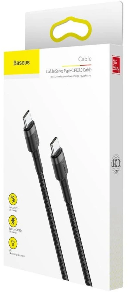 Baseus Cafule kabelis USB-C PD 2.0 QC 3.0 60W 1m - Juodas / Pilkas