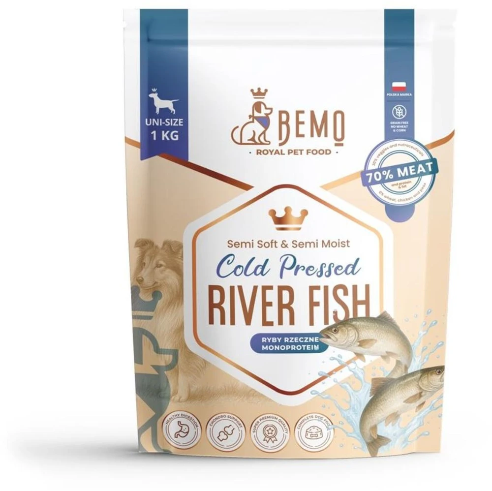 BEMO Cold Pressed Mono upės žuvis - sausa šunų maista - 1kg