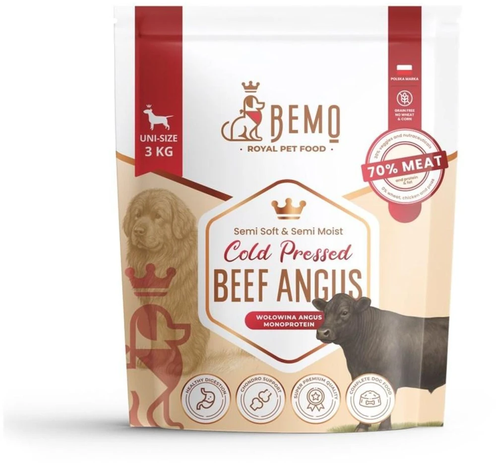 BEMO Cold Pressed jautiena Angus Mono - sausa šunų dieta - 3kg