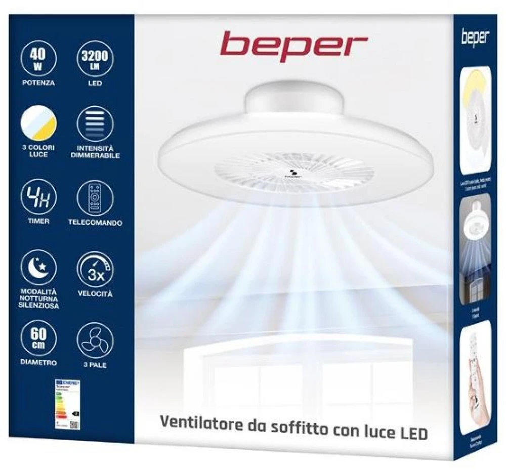 Lubų ventiliatorius su pritemdomu LED apšvietimu Beper P206VEN650, 40 W, 60 cm