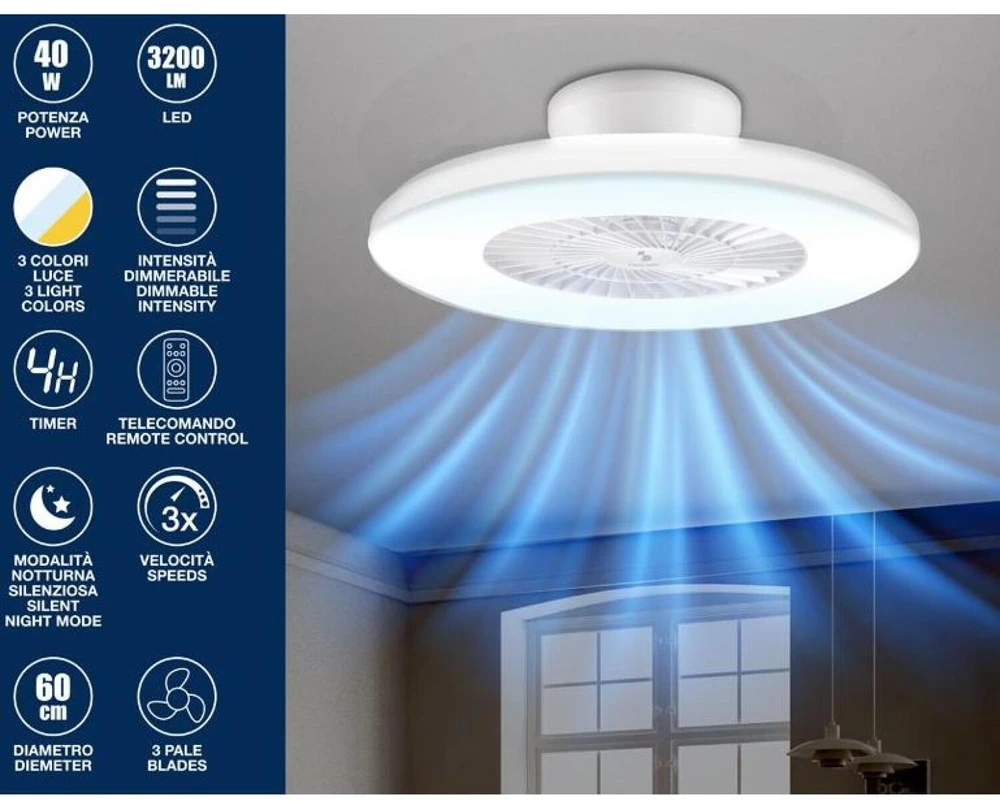 Lubų ventiliatorius su pritemdomu LED apšvietimu Beper P206VEN650, 40 W, 60 cm