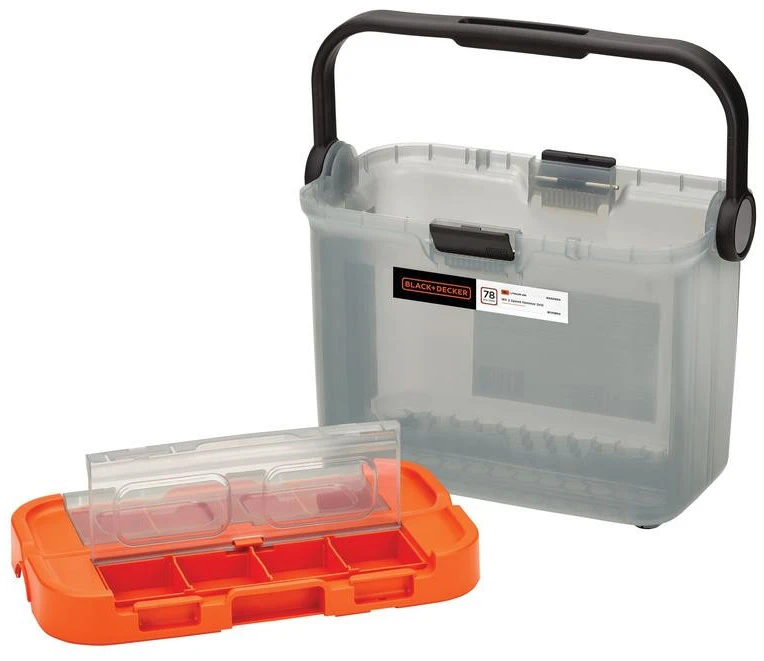 Black & Decker Juodas & Decker Akumuliatorinis smūginis gręžtuvas-suktuvas BCKSB04, 18 voltų (oranžinė/juoda, 2 x ličio jonų akumuliatoriai po 1,5 Ah, laikymo dėžė, 78 dalių priedų rinkinys)