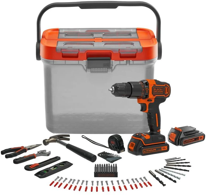 Black & Decker Juodas & Decker Akumuliatorinis smūginis gręžtuvas-suktuvas BCKSB04, 18 voltų (oranžinė/juoda, 2 x ličio jonų akumuliatoriai po 1,5 Ah, laikymo dėžė, 78 dalių priedų rinkinys)