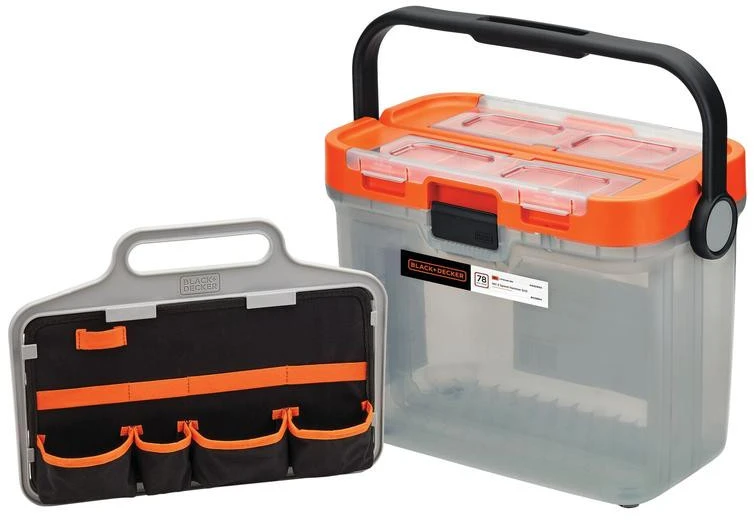 Black & Decker Juodas & Decker Akumuliatorinis smūginis gręžtuvas-suktuvas BCKSB04, 18 voltų (oranžinė/juoda, 2 x ličio jonų akumuliatoriai po 1,5 Ah, laikymo dėžė, 78 dalių priedų rinkinys)