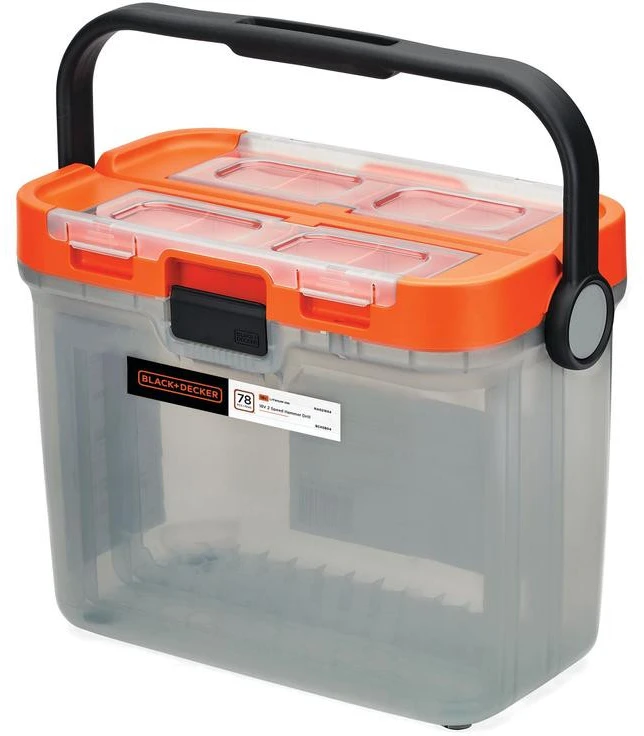 Black & Decker Juodas & Decker Akumuliatorinis smūginis gręžtuvas-suktuvas BCKSB04, 18 voltų (oranžinė/juoda, 2 x ličio jonų akumuliatoriai po 1,5 Ah, laikymo dėžė, 78 dalių priedų rinkinys)