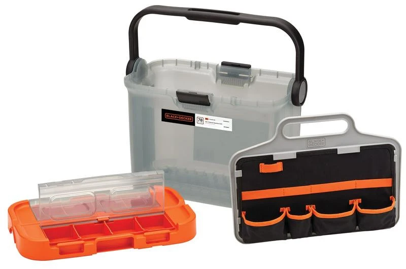 Black & Decker Juodas & Decker Akumuliatorinis smūginis gręžtuvas-suktuvas BCKSB04, 18 voltų (oranžinė/juoda, 2 x ličio jonų akumuliatoriai po 1,5 Ah, laikymo dėžė, 78 dalių priedų rinkinys)