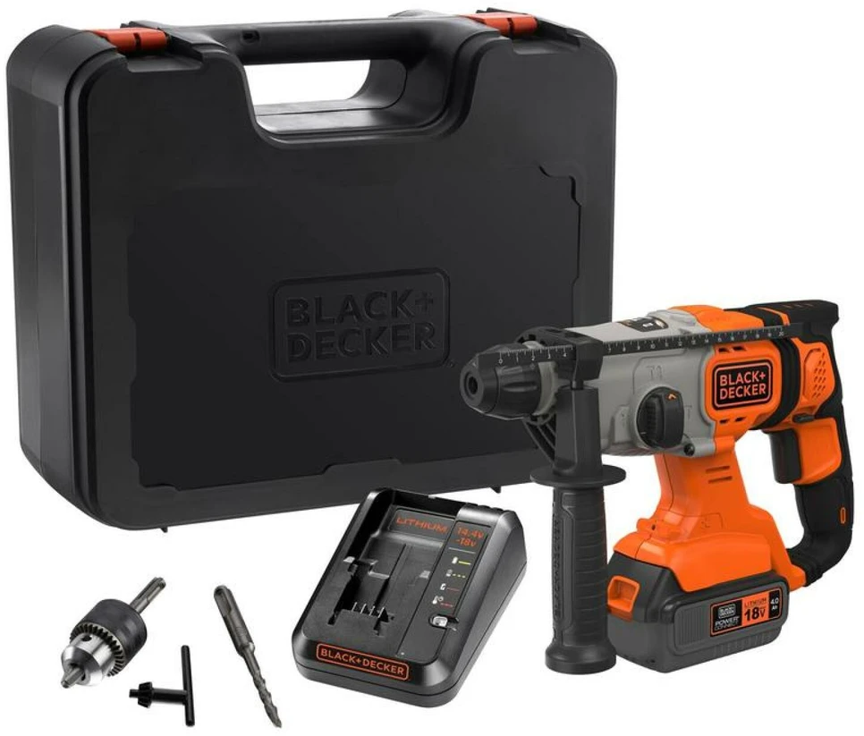 Black & Decker Juodas & Decker Akumuliatorinis SDS+ smūginis gręžtuvas, 18 V, 4,0 Ah, Juodas & Decker [BCD900M1K-QW]