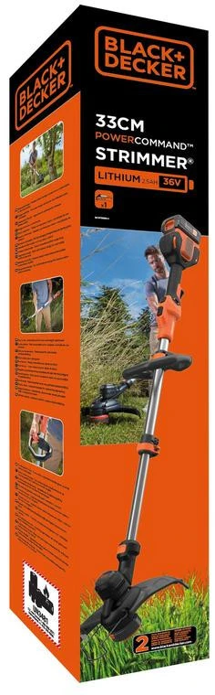 Black & Decker Juodas & Decker Juoda+33 cm belaidė 33 cm pjaustytuvas Decker BCST636L1 -QW 36V 2,5 Ah PowerCommand Pivotant 180 - Teleskopinis vamzdis - 2 rankenos