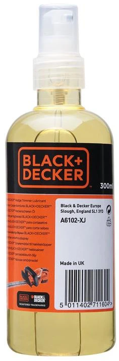 Black & Decker „Juodas & Decker“ alyva 300 ml purkštuve, skirta žirklių, gyvatvorių žirklių tepimui Juodas & Decker [A6102-XJ]